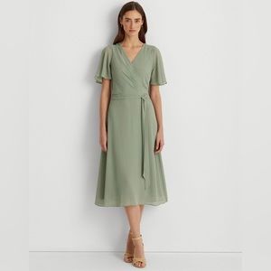 NWOT Lauren Ralph Lauren Georgette Flutter-Sleeve Dress Size 16